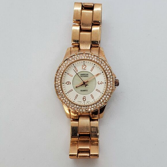 American Exchange 34MM Women's Watch White Dial Gold Bracelet 7" New Battery - Picture 2 of 11